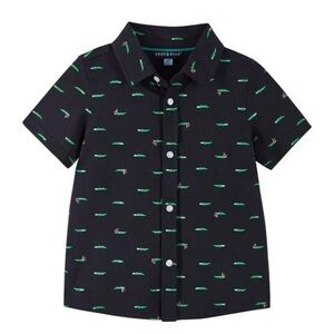Andy & Evan Boy’s Crocodile Full Button Up Polo-Style shirt Size 6 Navy Blue